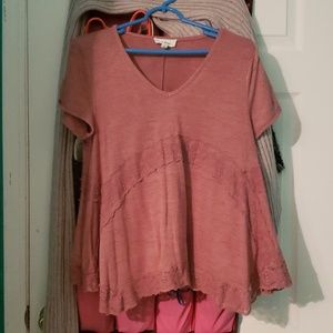 Lace Accented Short Sleeve Shirt